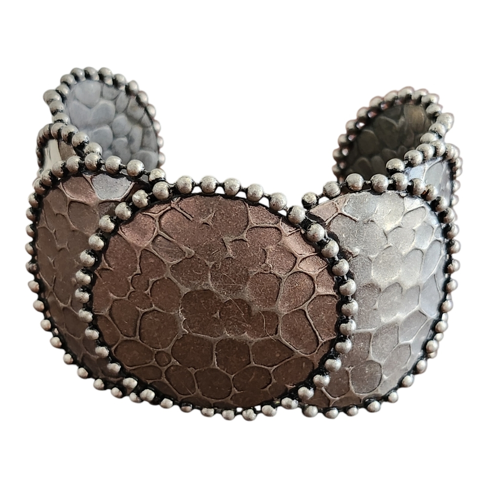 Silver Wide Cuff Bracelet 7" Cobblestone Snake Cottagecore Grannycore Rock